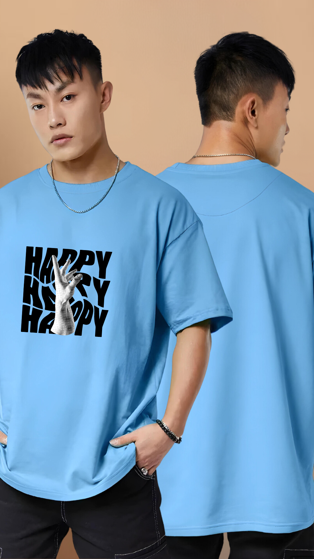 Happy Sky Blue Oversized Tshirt