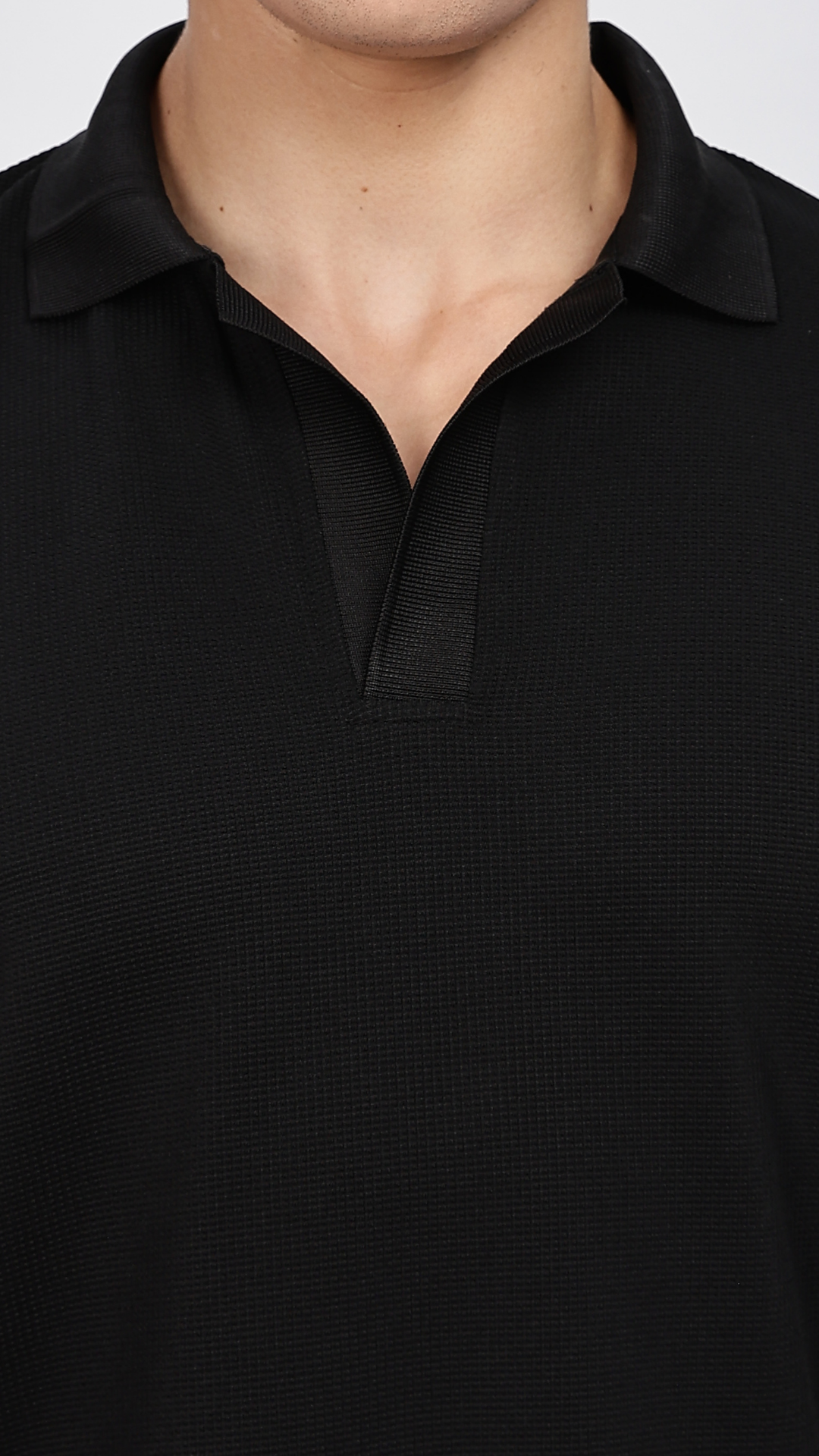 Black Textured Polo T-shirt