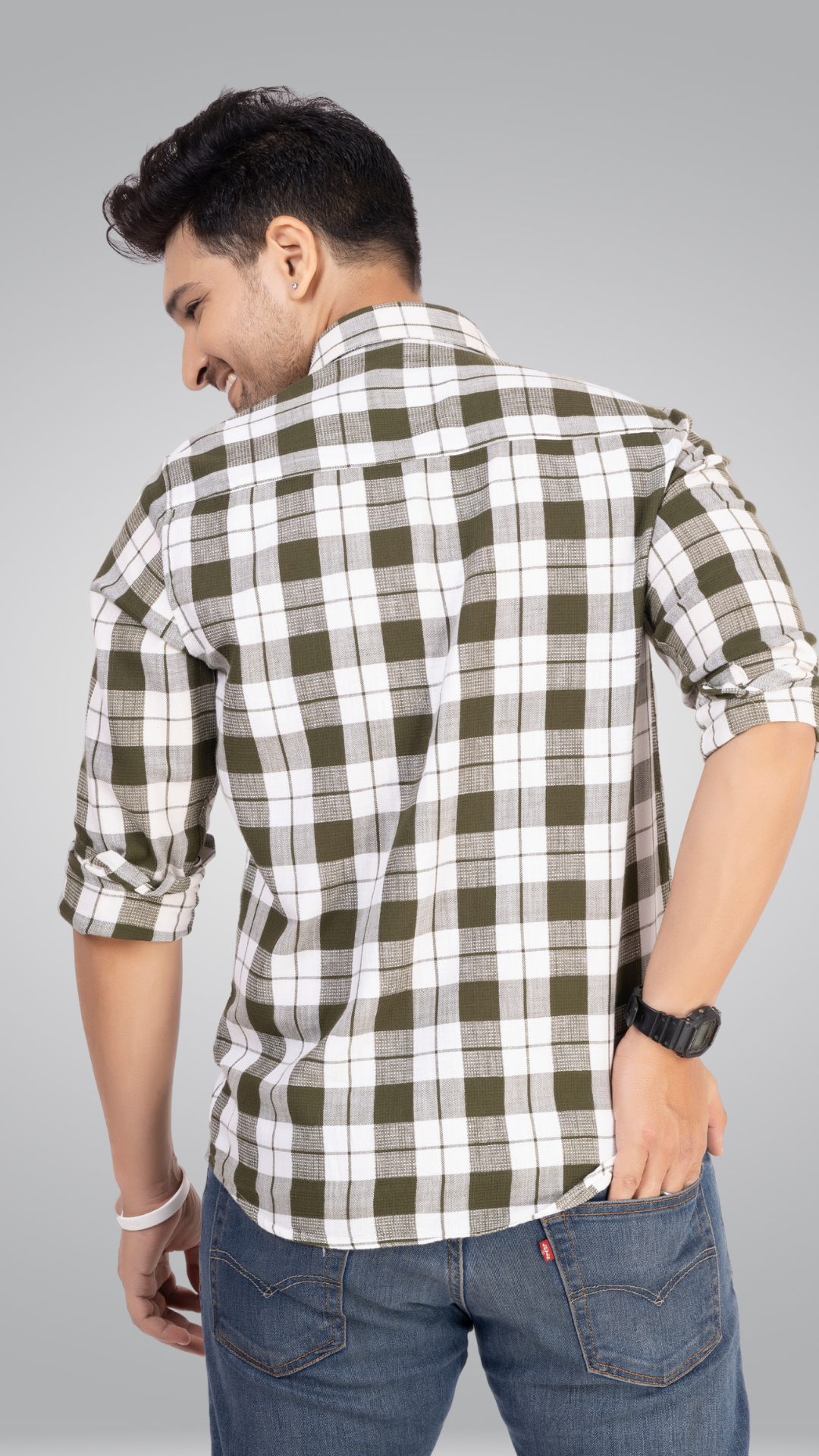 Green and White Checks Shirt