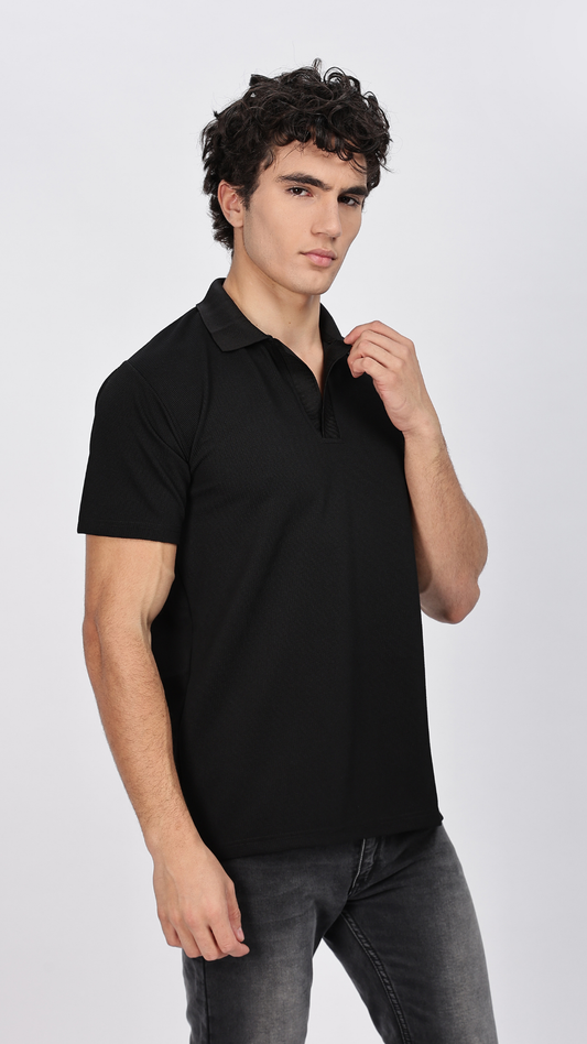 Black Textured Polo T-shirt