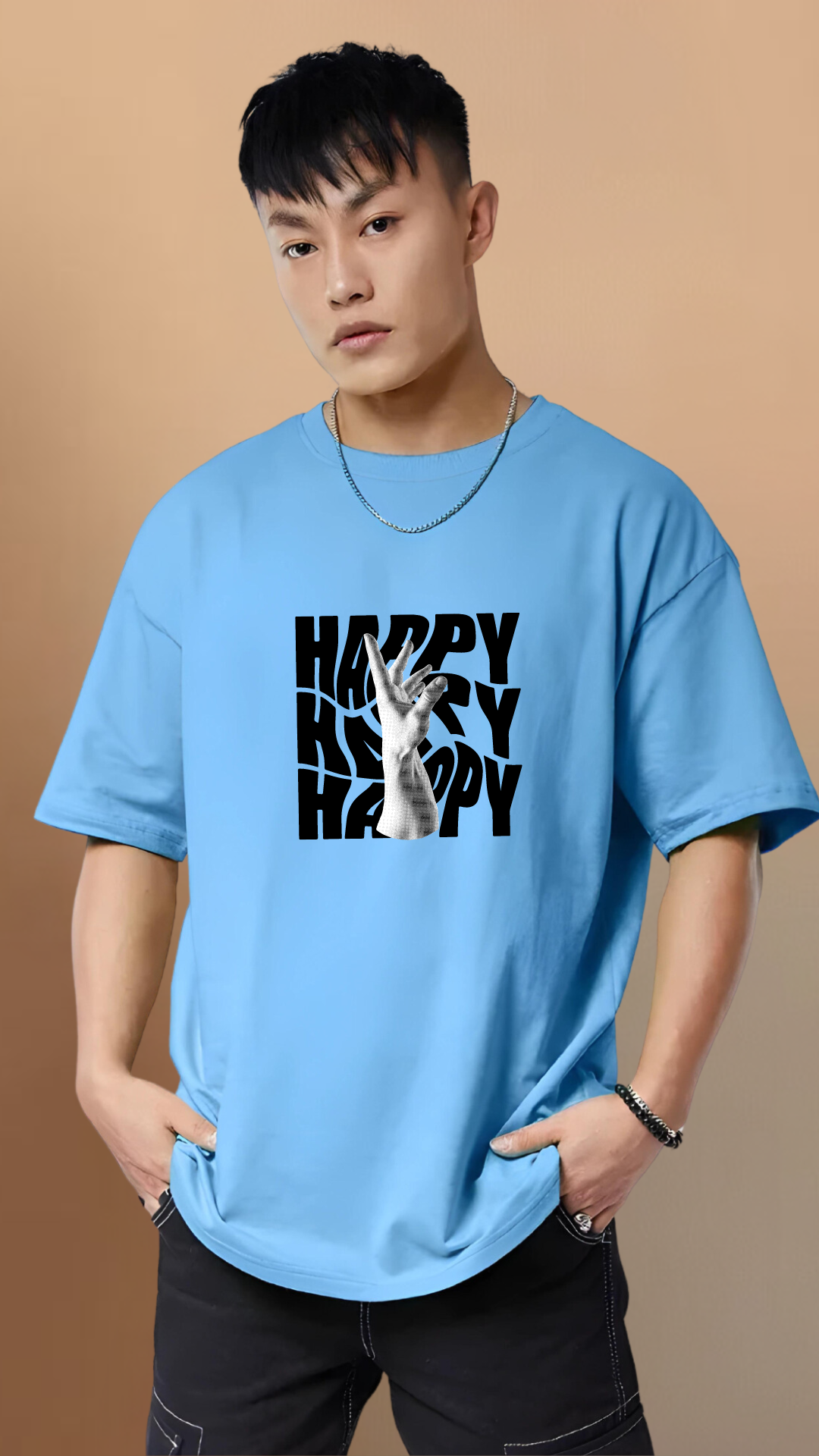 Happy Sky Blue Oversized Tshirt