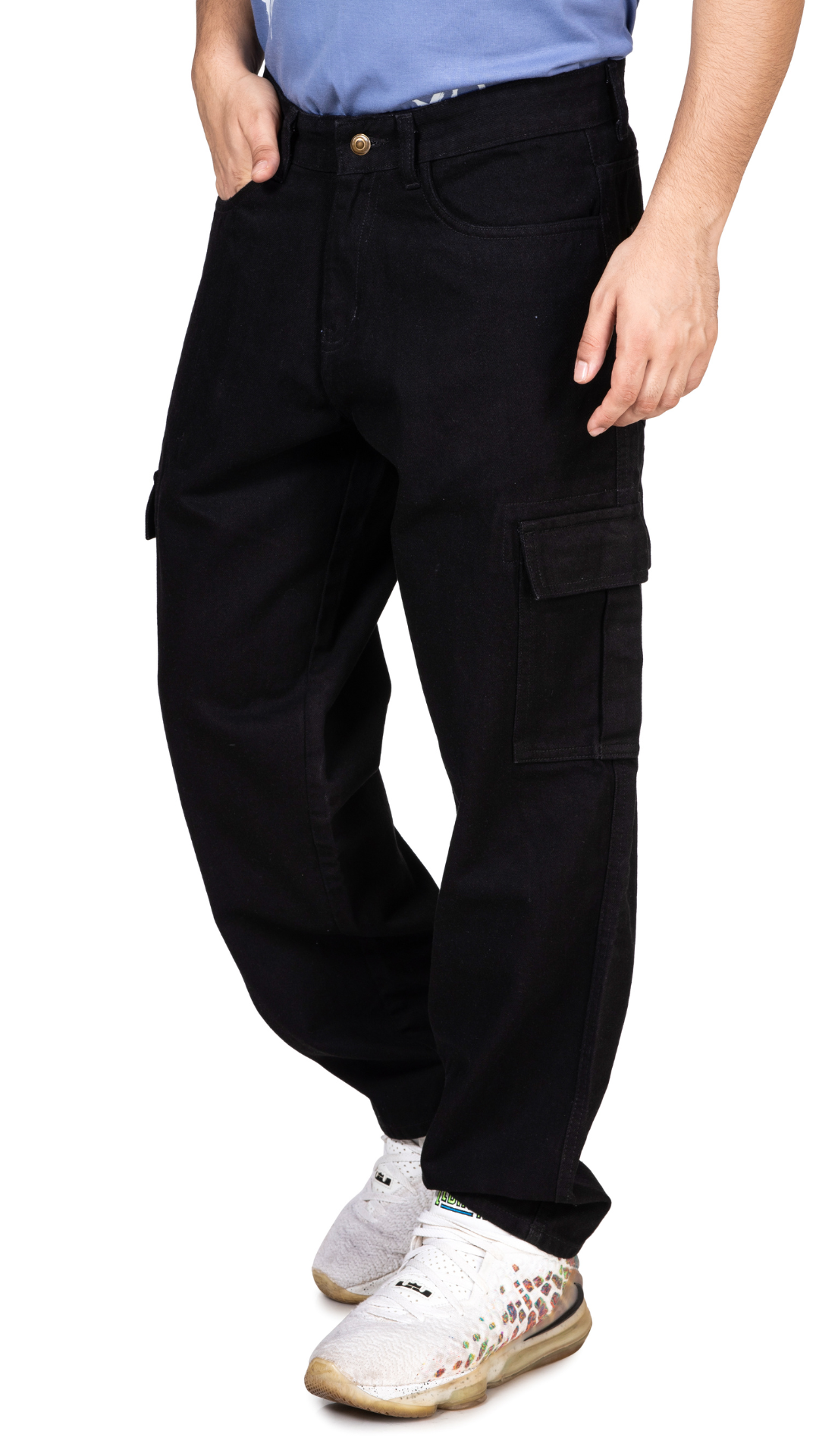 BLACK CARGO BAGGY FIT JEANS