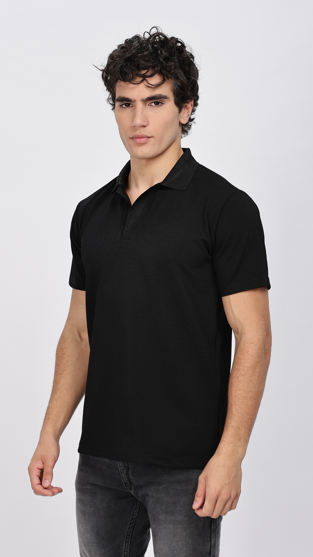 Black Textured Polo T-shirt