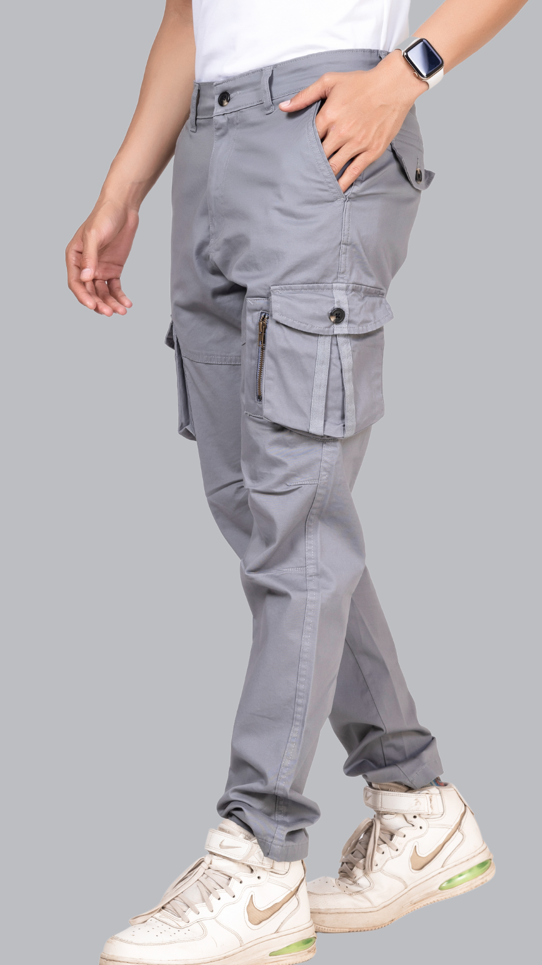 Grey Cotton Cargo Pant