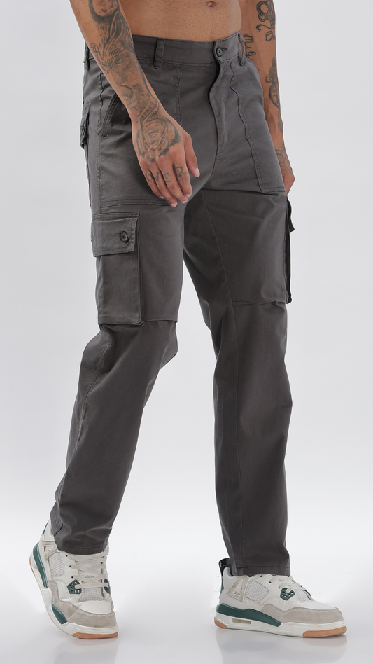 Grey Straight Fit Cargo Pant