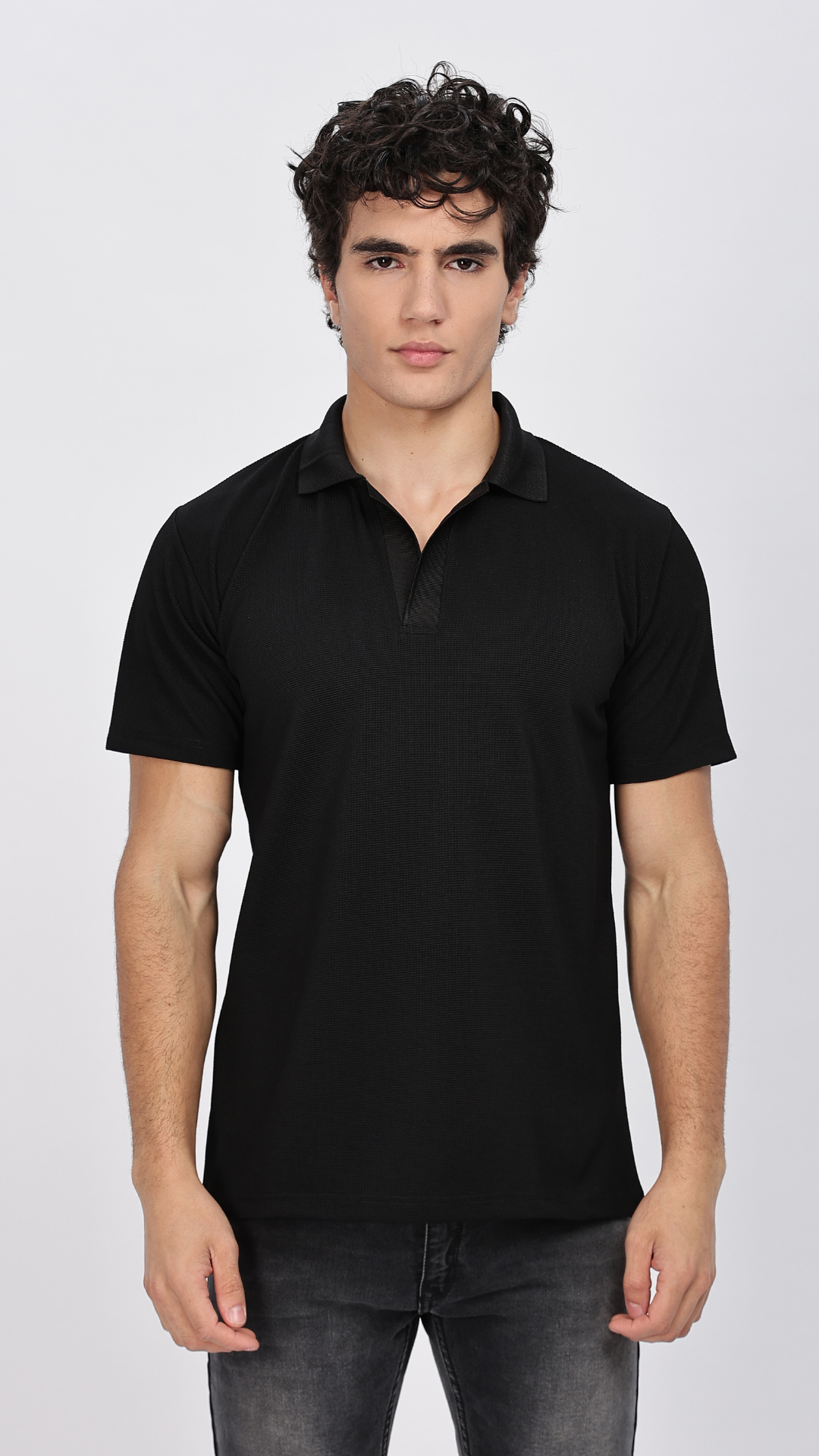 Black Textured Polo T-shirt