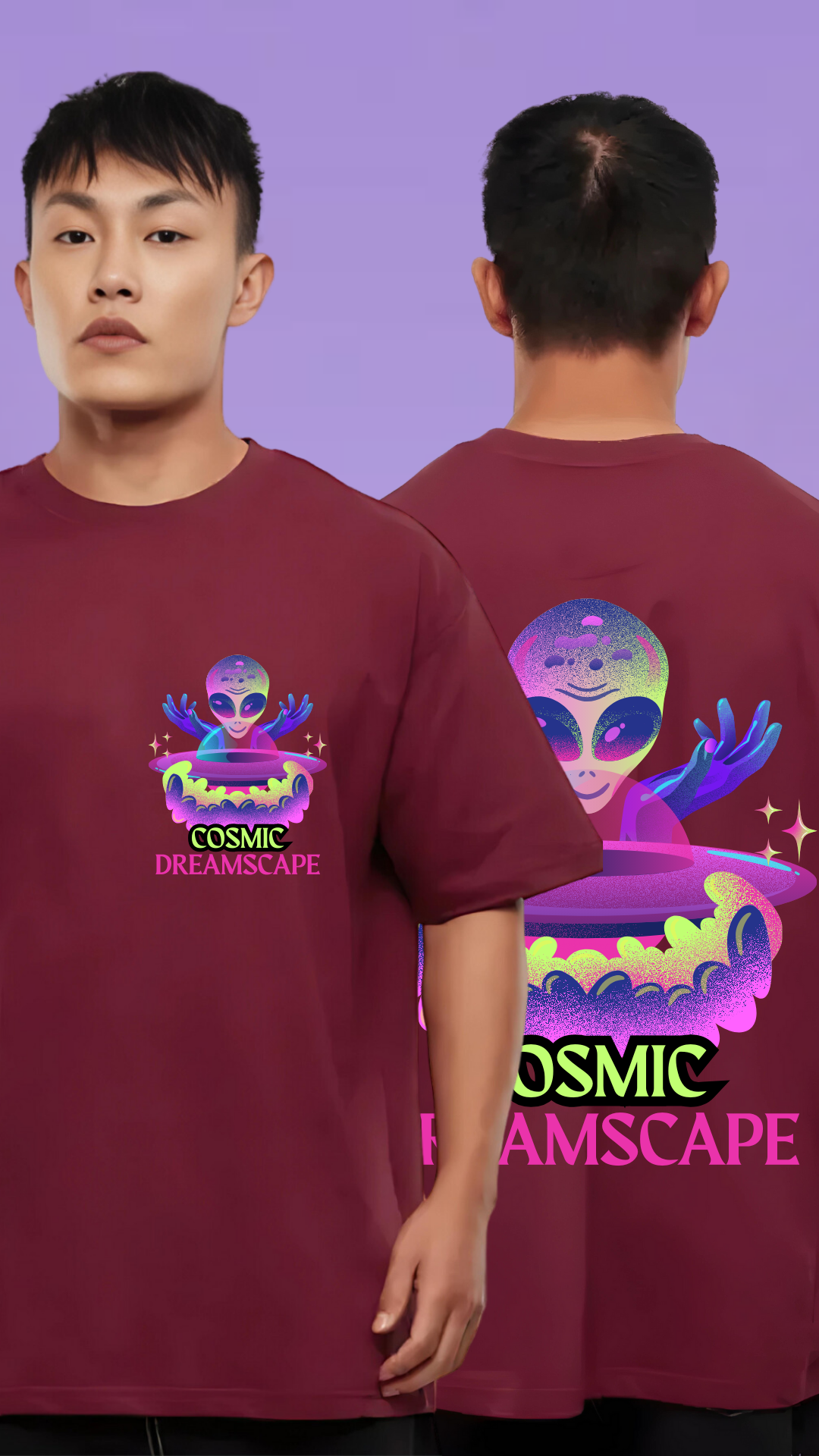 Cosmic Dreamscape Maroon Oversized Tshirt