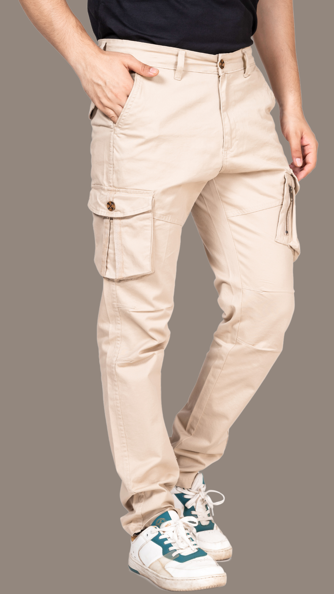 Beige Cotton Cargo Pant