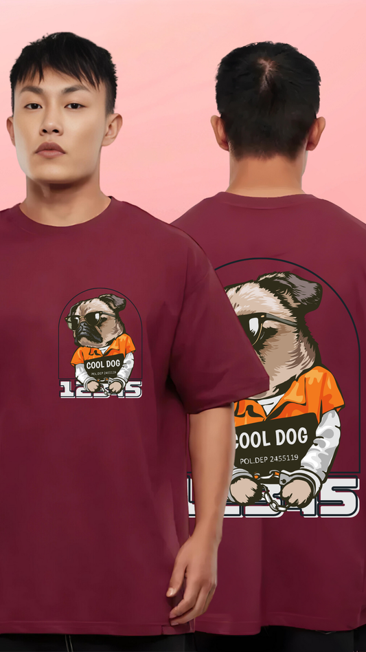 Cool Dog Maroon Oversized Tshirt