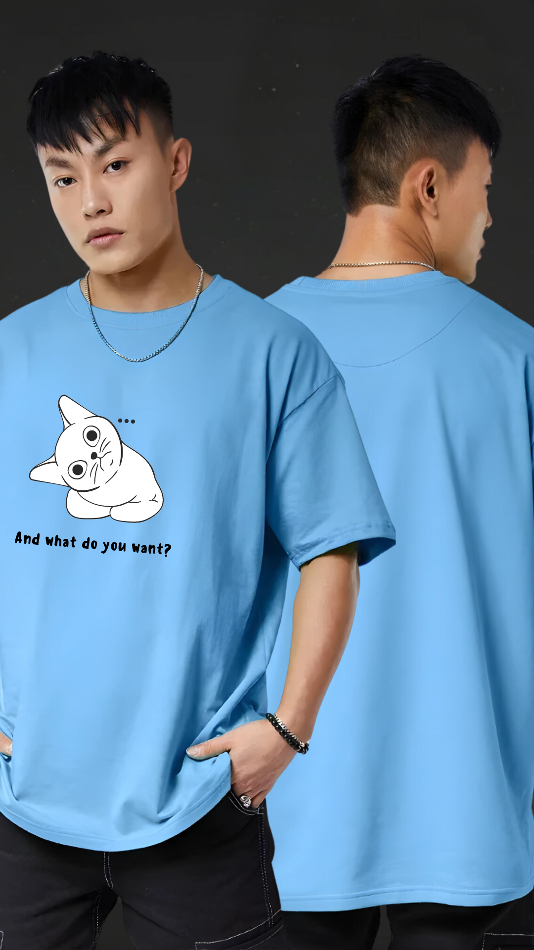 Cat Sky Blue Oversized Tshirt