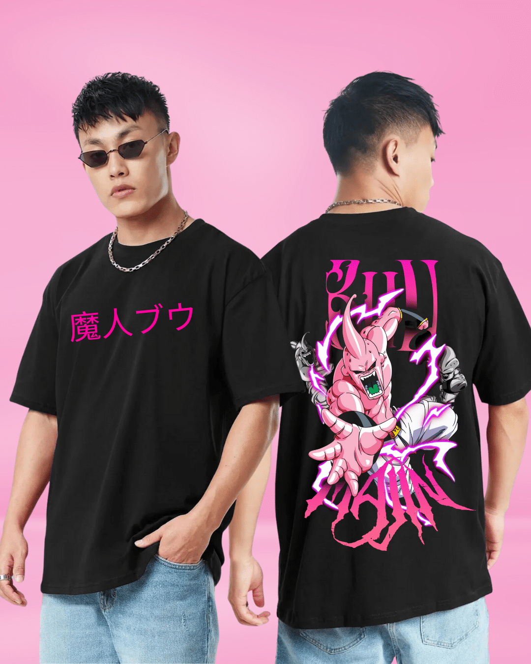 Majin Buu Pink Black Oversized Tshirt