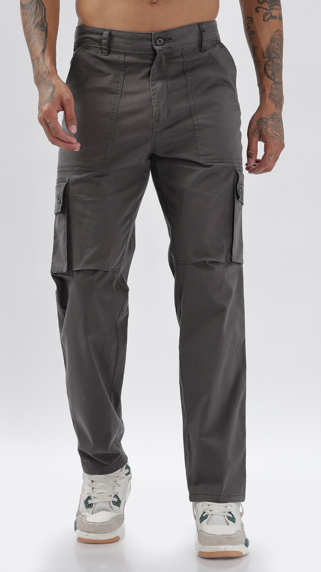 Grey Straight Fit Cargo Pant