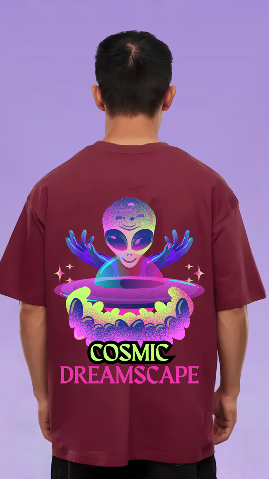 Cosmic Dreamscape Maroon Oversized Tshirt