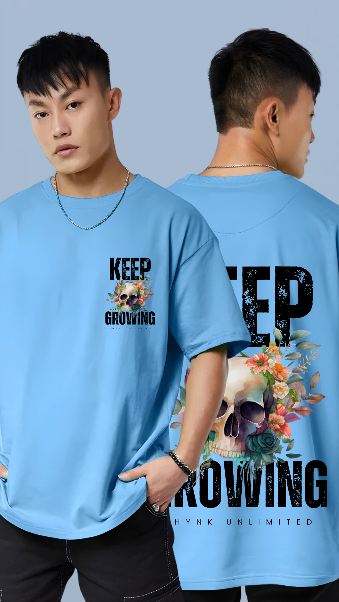 Keep Growing Sky Blue Oversized Tshirt