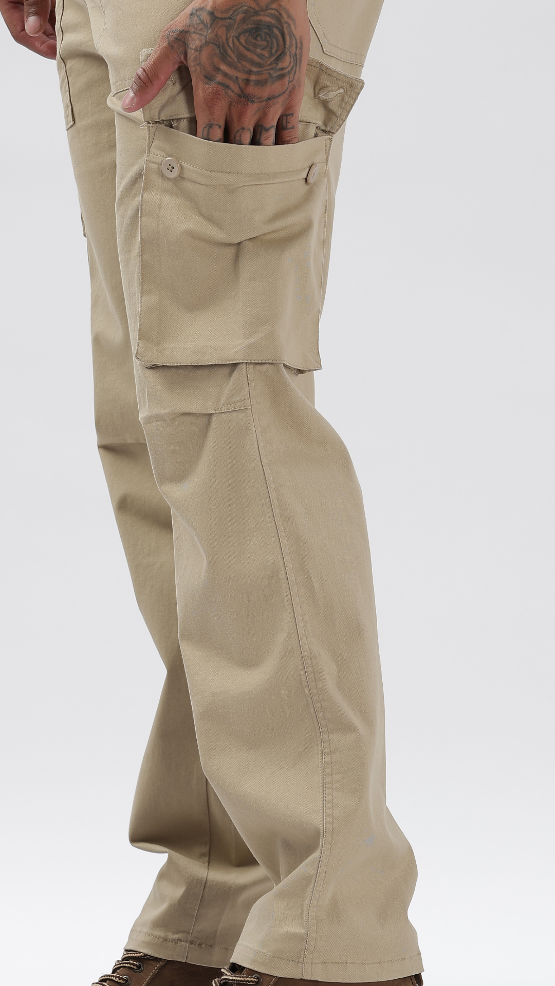 Beige Straight Fit Cargo Pant