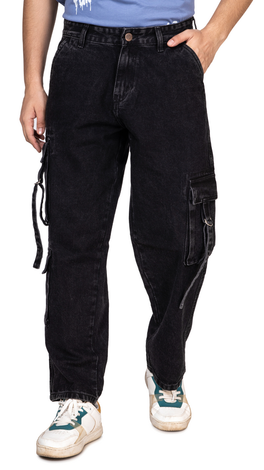 BLACK UTILITY BAGGY FIT JEANS