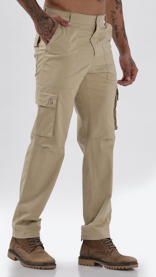 Beige Straight Fit Cargo Pant