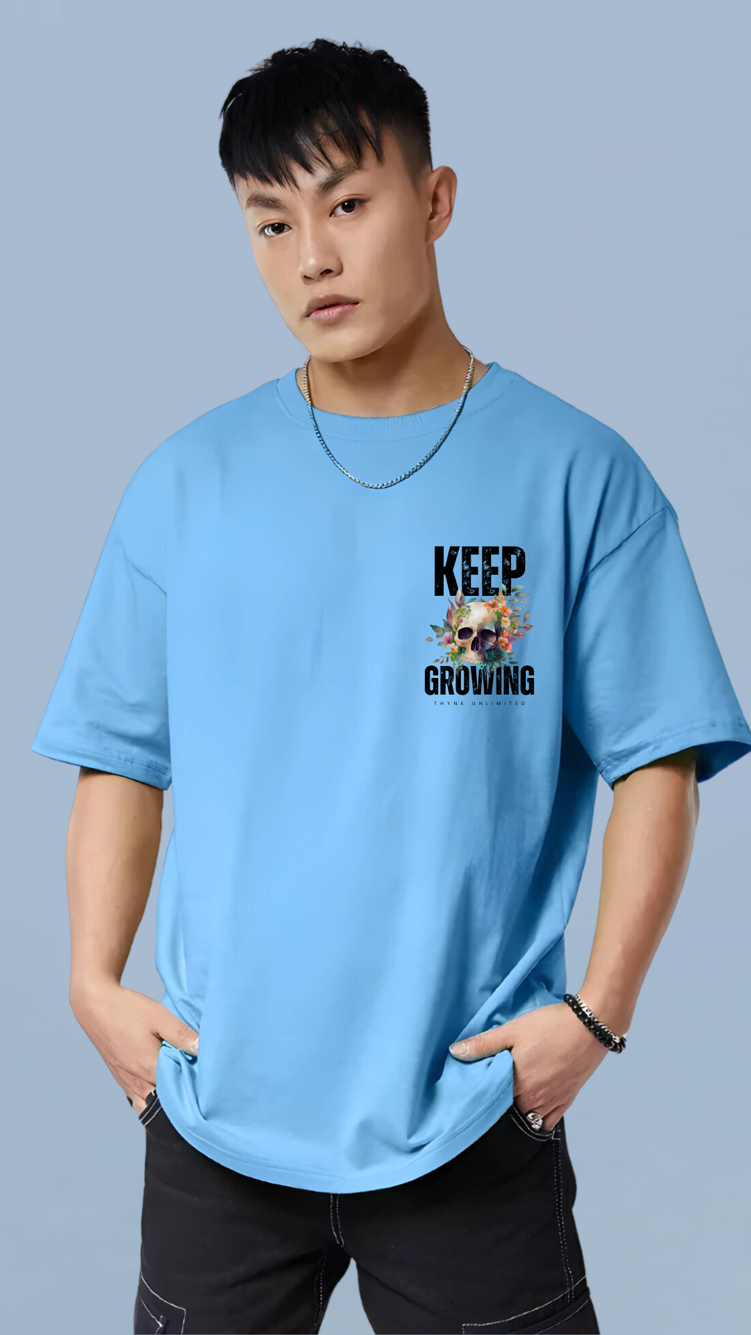 Keep Growing Sky Blue Oversized Tshirt