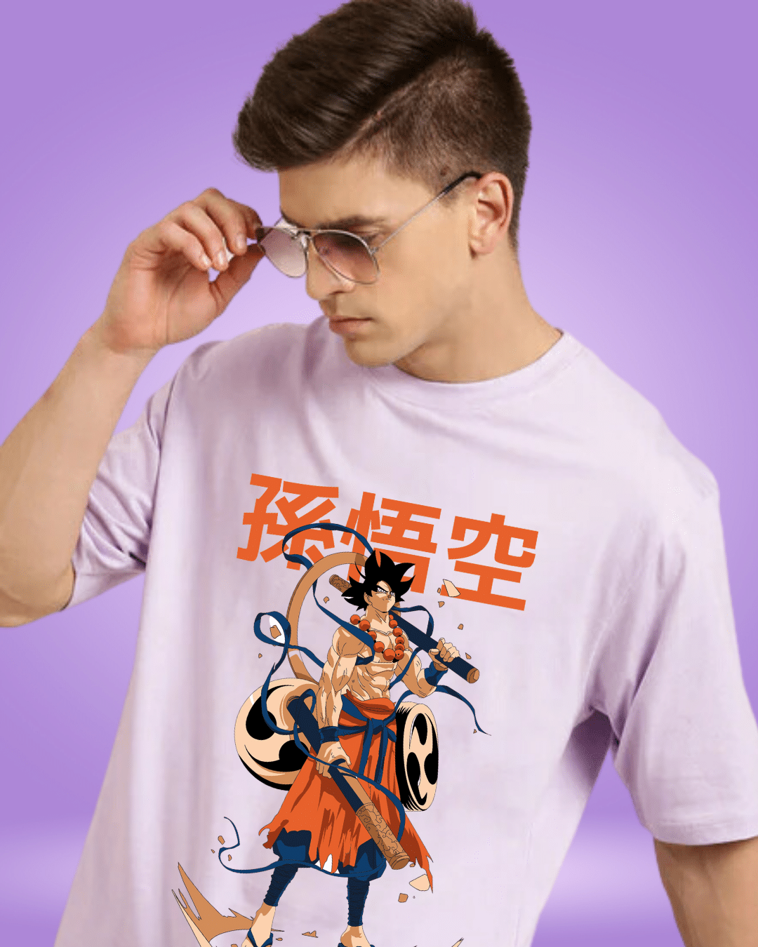 Goku Front Lavender Oversized Tshirt