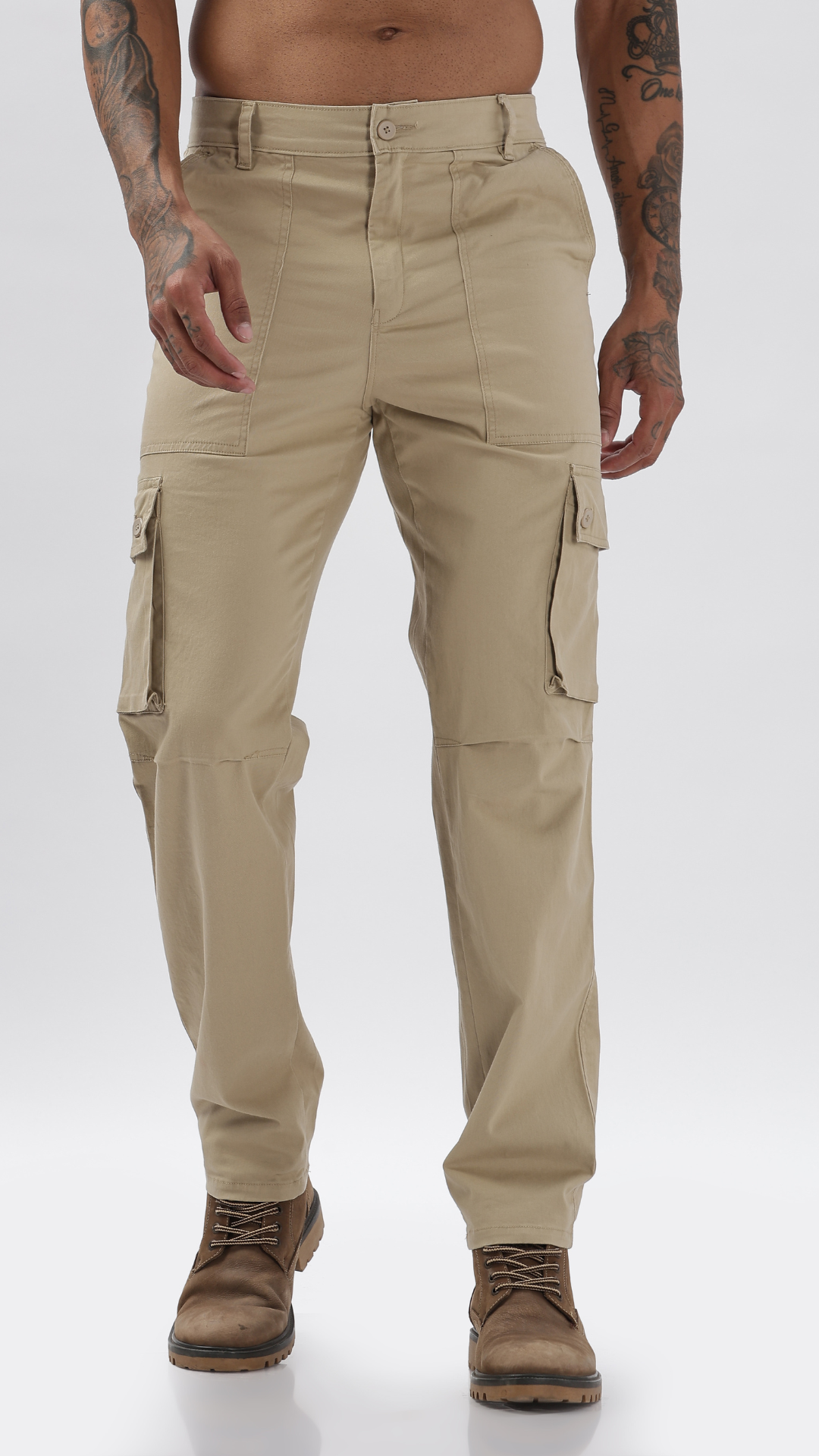 Beige Straight Fit Cargo Pant