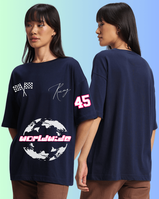 worldwide women's navy blue oversized tshirt