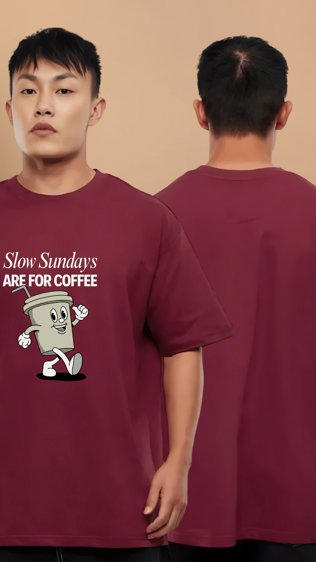 Slow Sunday Maroon Oversized Tshirt