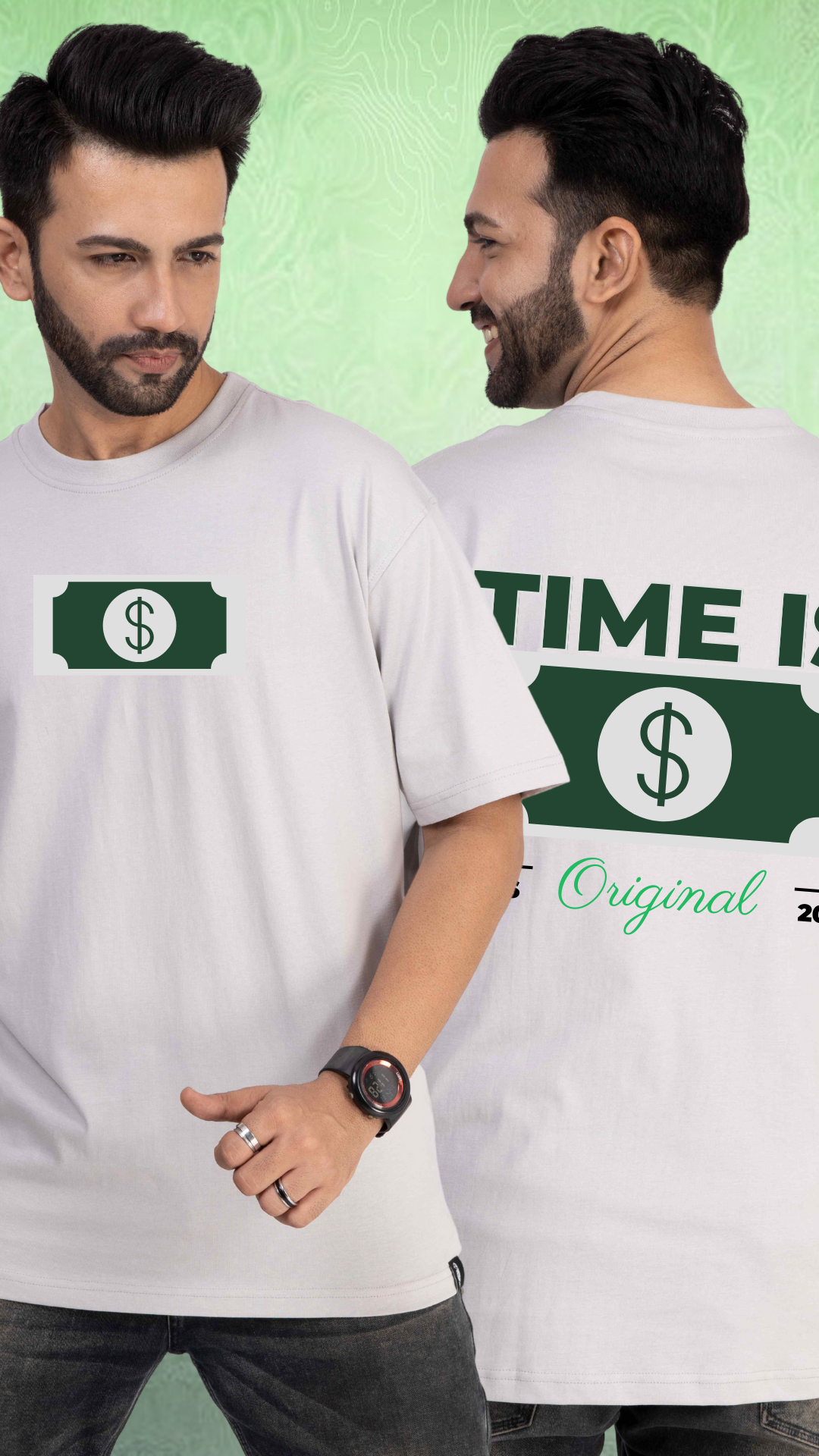 Time Is Money Ash Oversized Tshirt