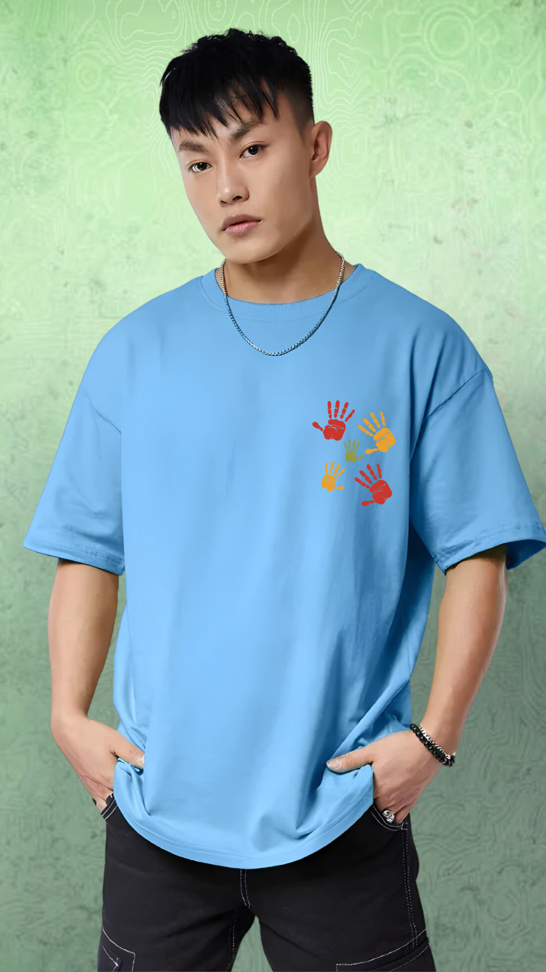 Hands Sky Blue Oversized Tshirt