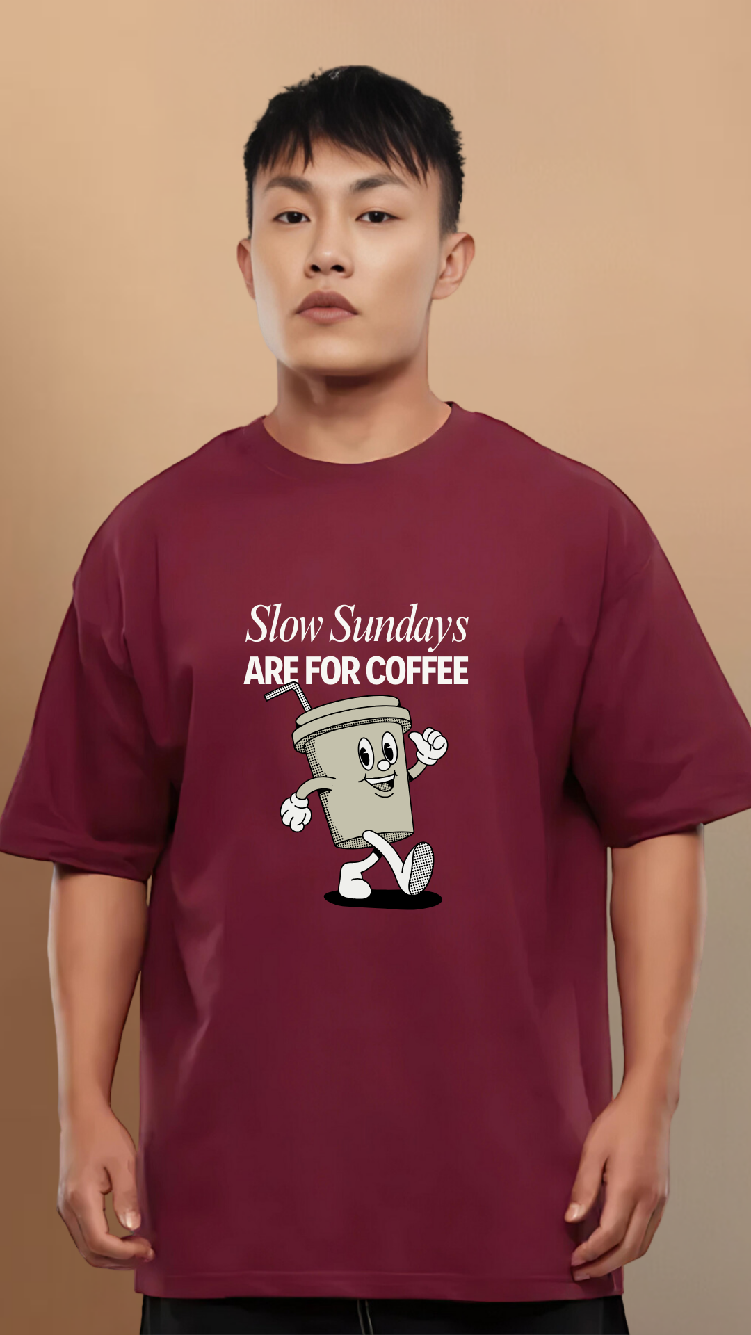 Slow Sunday Maroon Oversized Tshirt