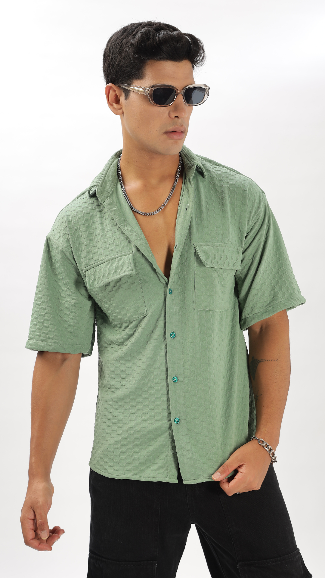 Green Brick Structured Oversized Shirt