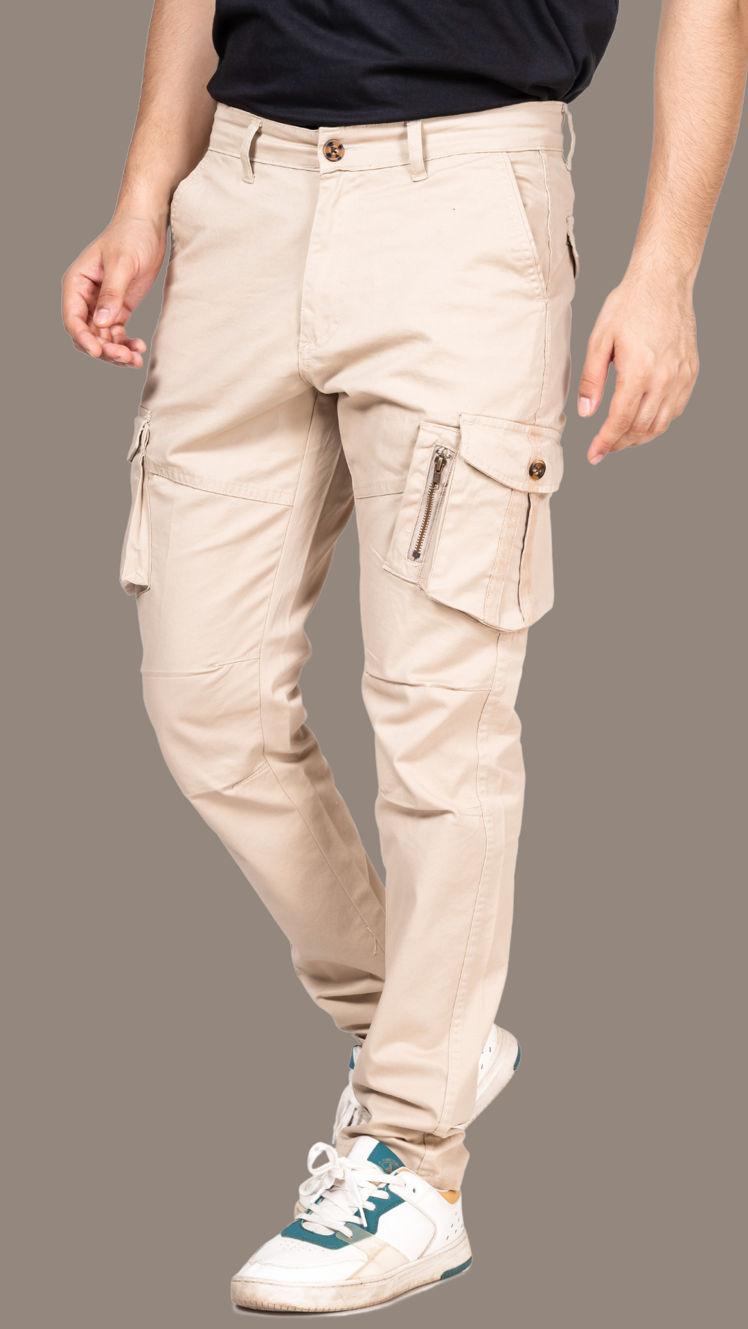 Beige Cotton Cargo Pant