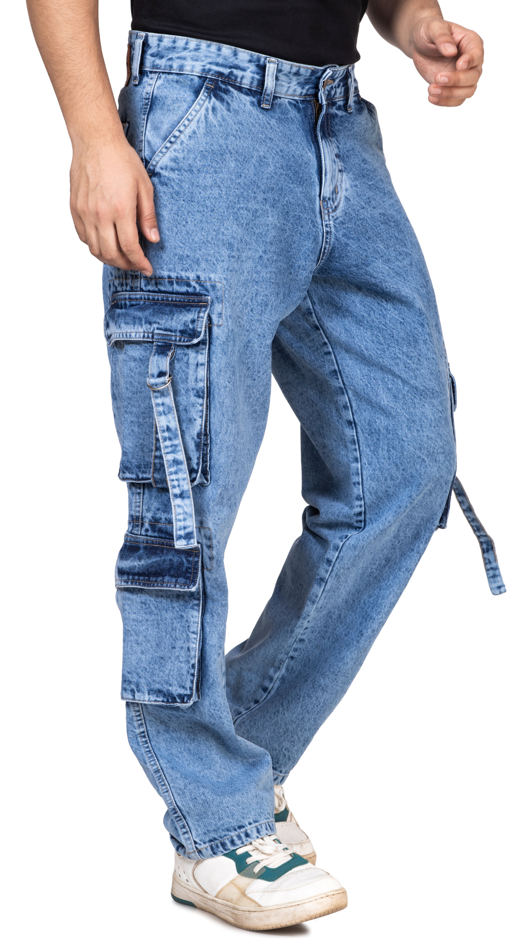 ICE BLUE UTILITY BAGGY FIT JEANS