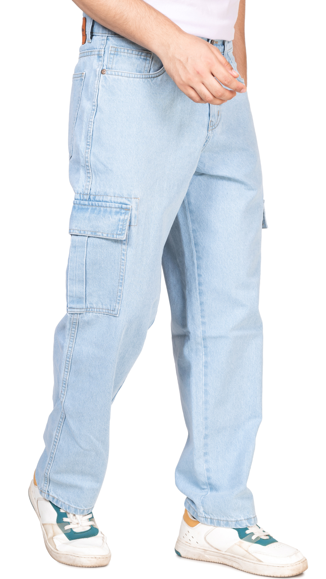 ICE BLUE CARGO BAGGY FIT JEANS