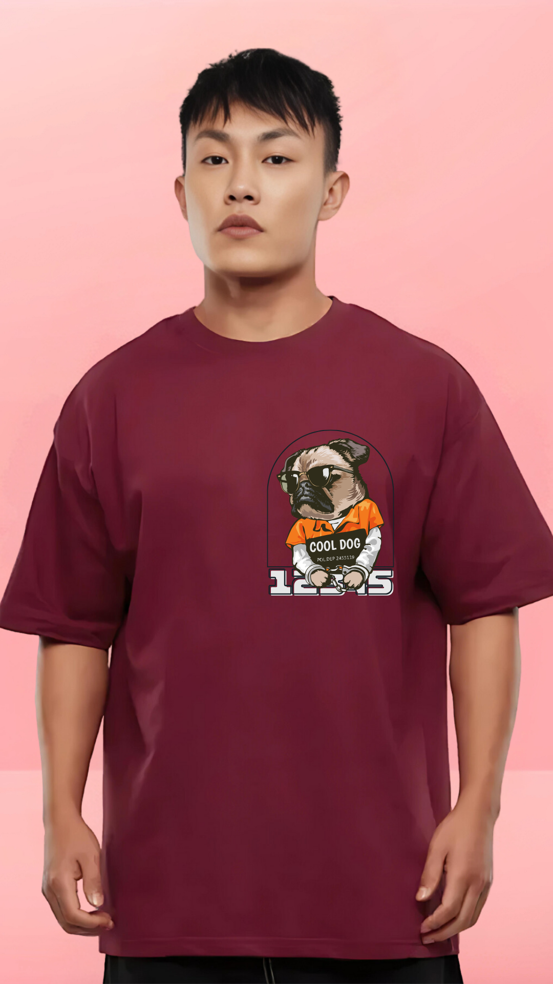 Cool Dog Maroon Oversized Tshirt