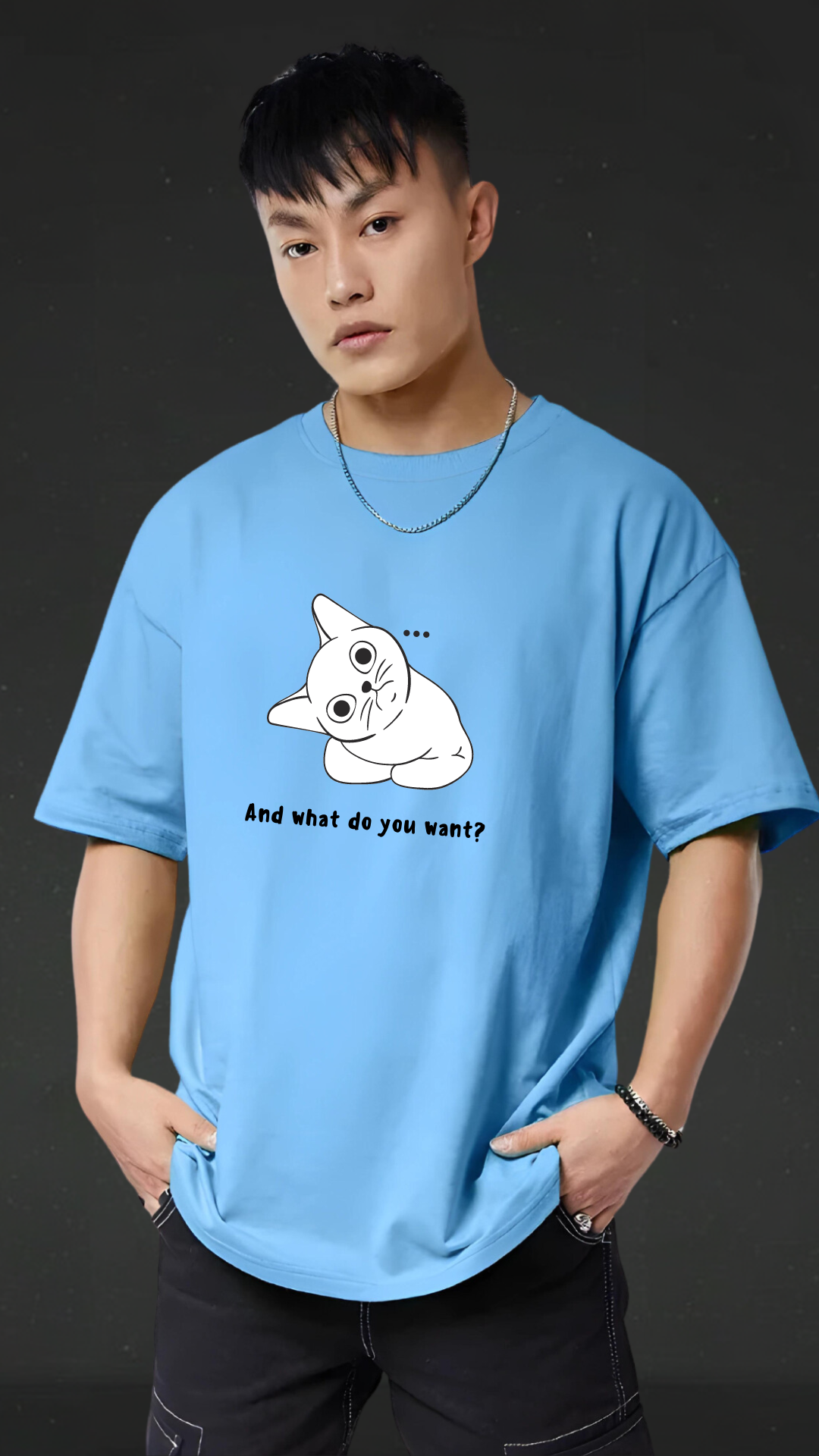 Cat Sky Blue Oversized Tshirt