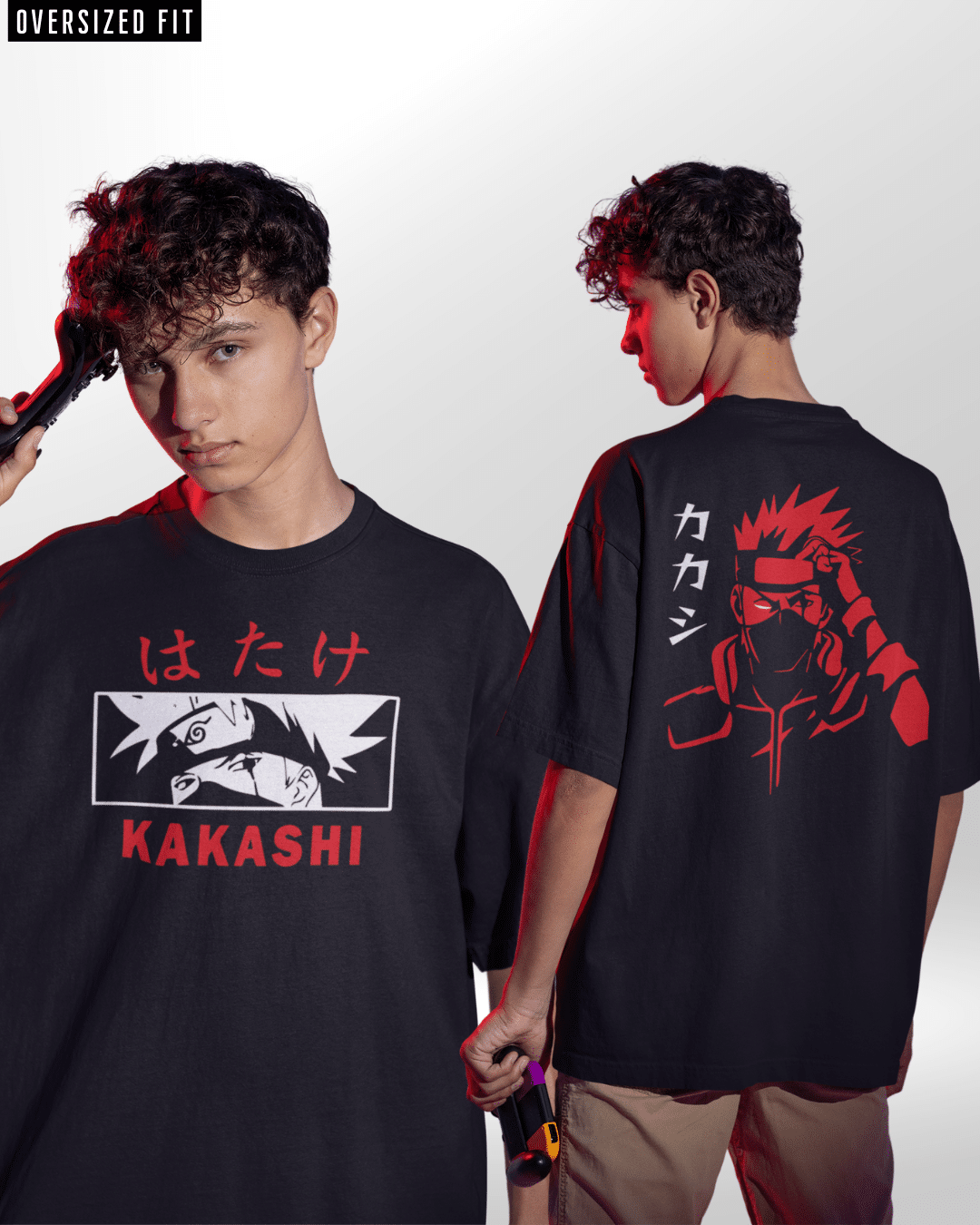 Kakashi Red Black Oversized Tshirt