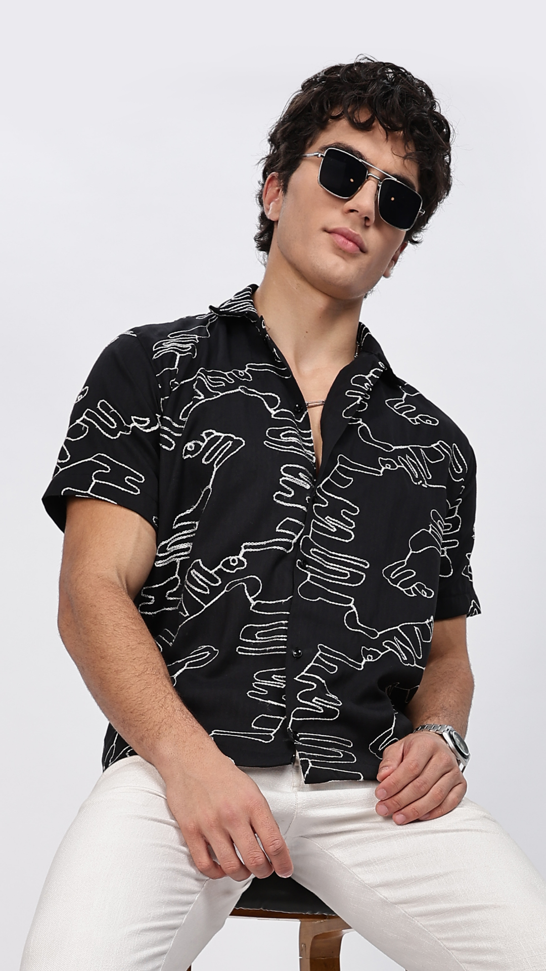 Black Line Embroidery Shirt