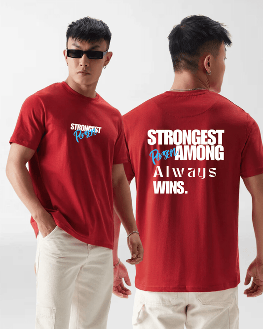 Strongest Among Red Round Neck Tshirt