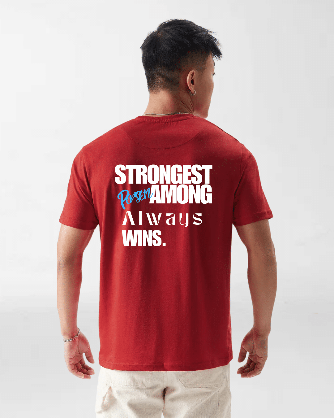 Strongest Among Red Round Neck Tshirt