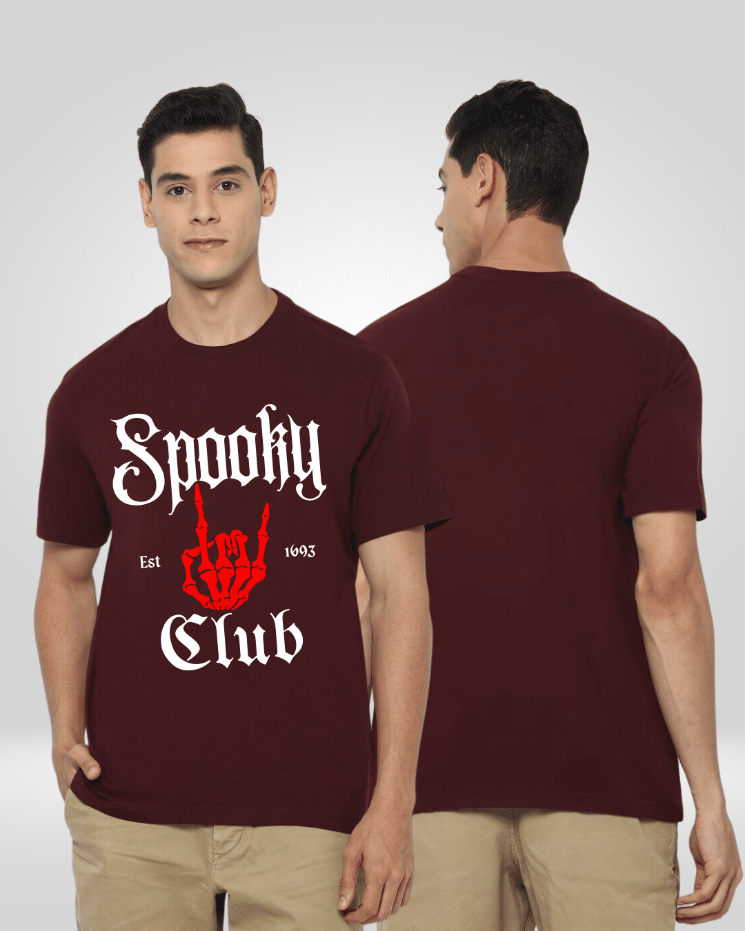 Spooky Club Burgundy Round Neck Tshirt