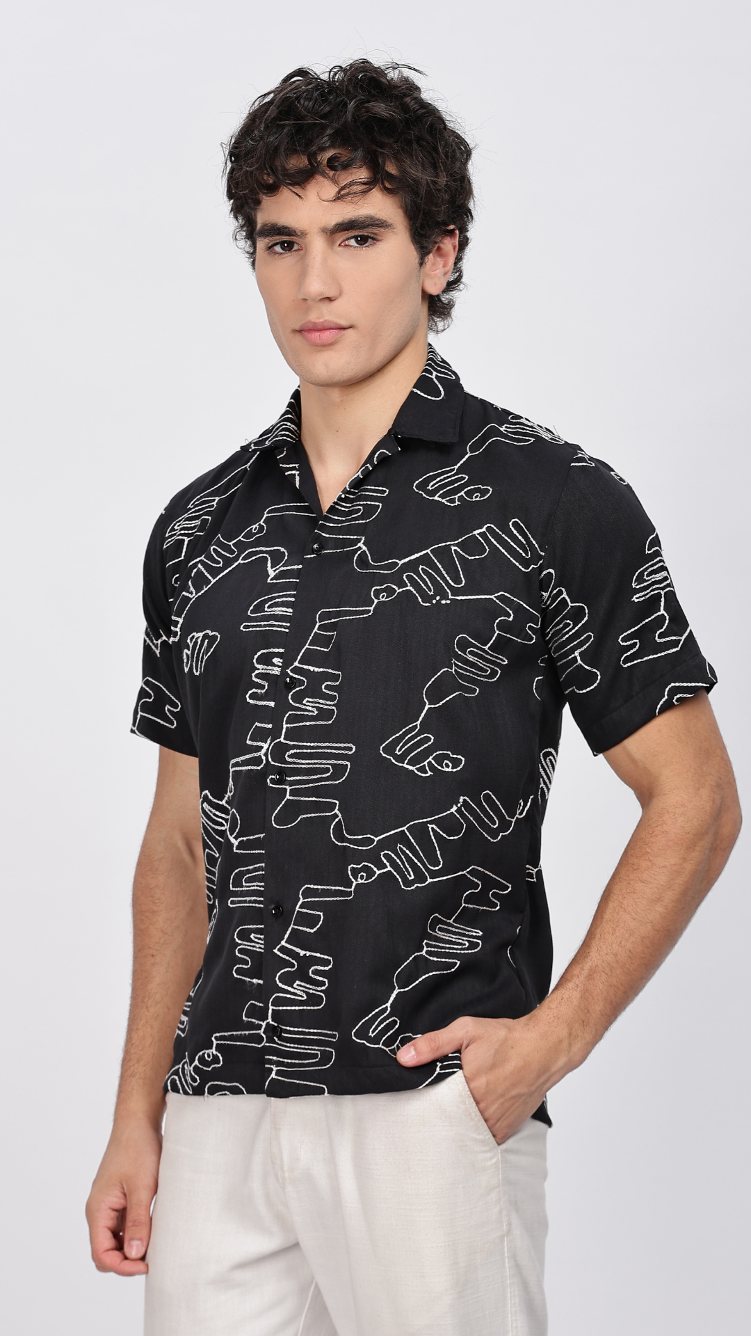 Black Line Embroidery Shirt