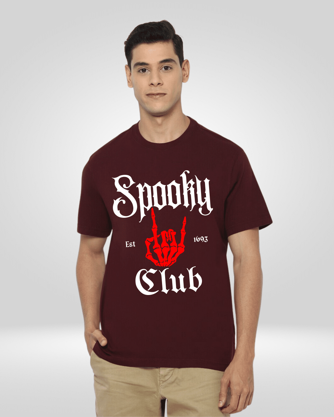 Spooky Club Burgundy Round Neck Tshirt