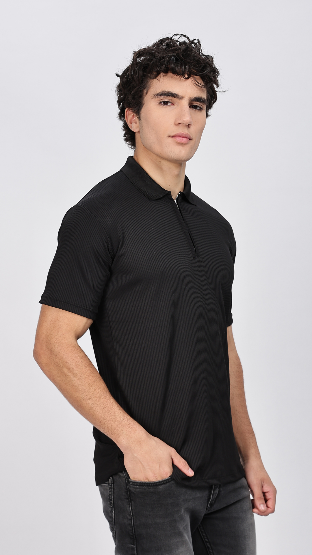 Black Zipper Polo T-shirt