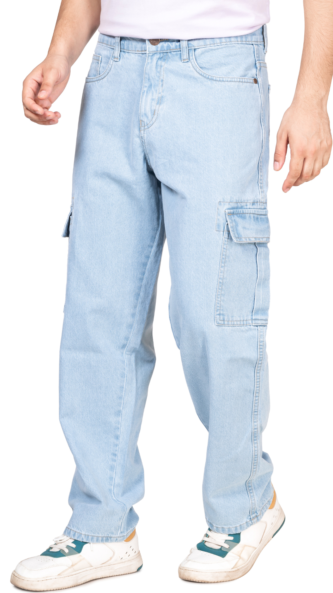 ICE BLUE CARGO BAGGY FIT JEANS