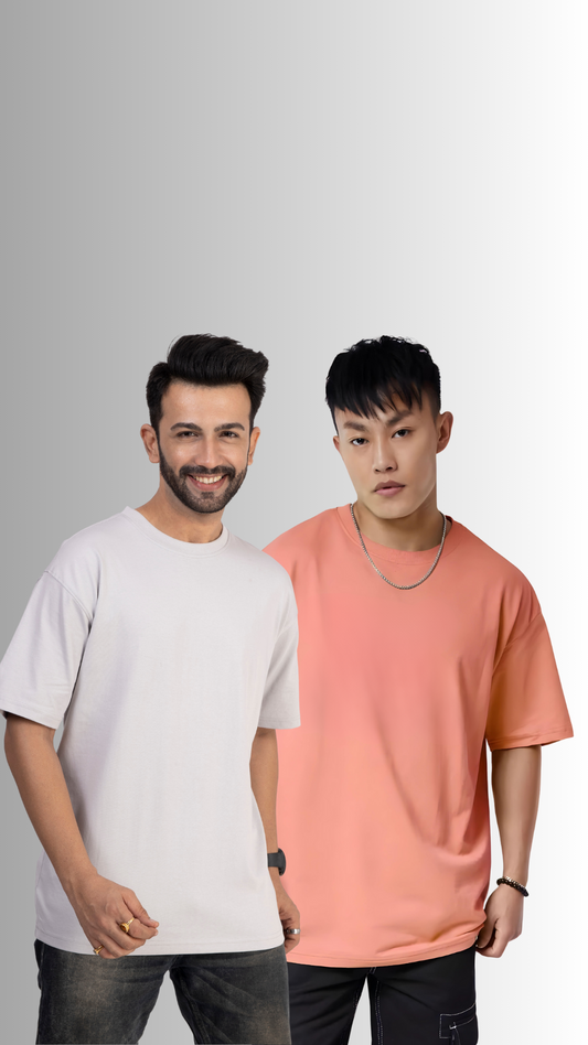 Pack Of 2 Oversized Tshirt Ash And Salmon
