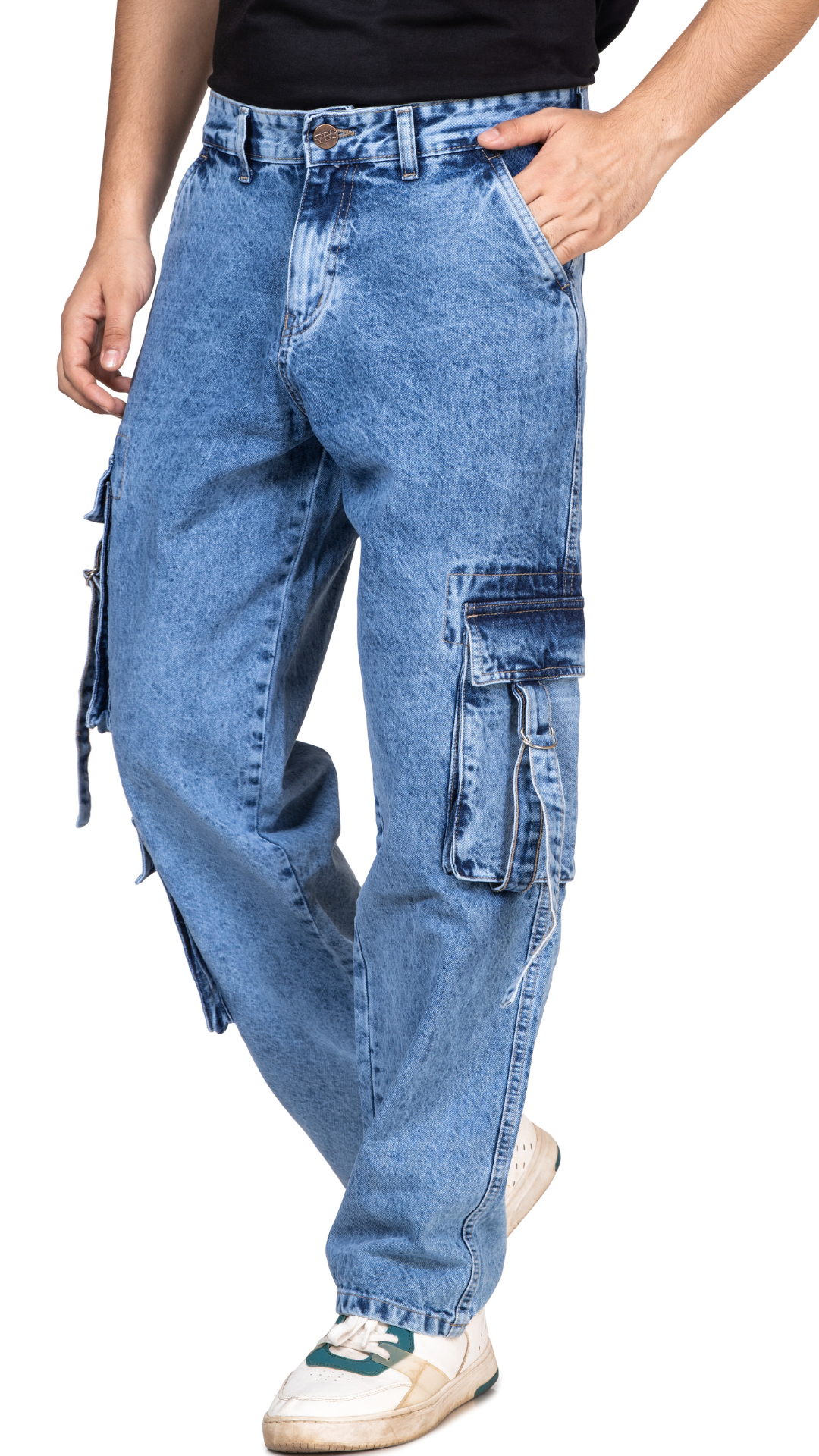 ICE BLUE UTILITY BAGGY FIT JEANS