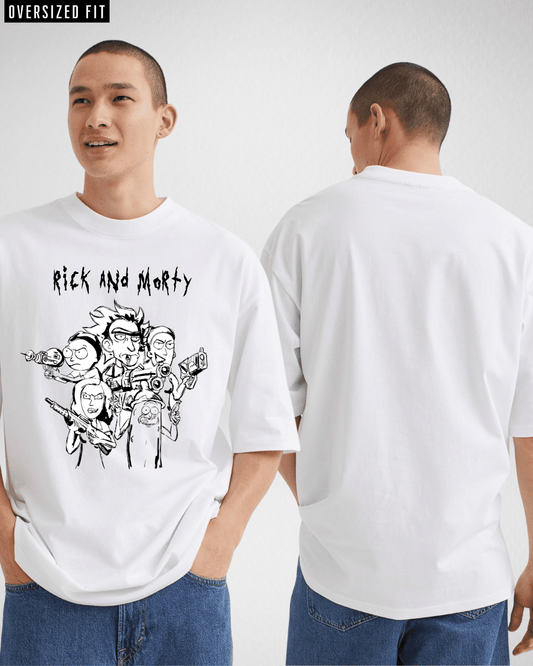 Rick and Morty Shooting White Oversized Tshirt