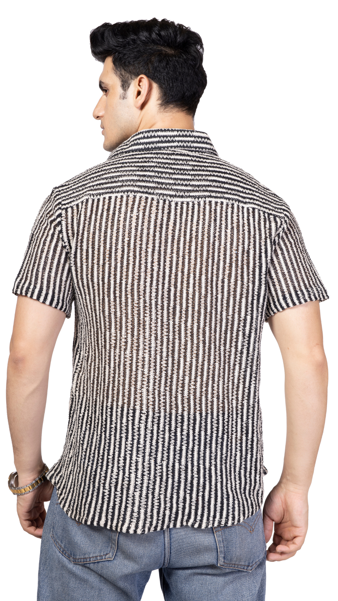 Small Stripe Black And White Crochet Shirt