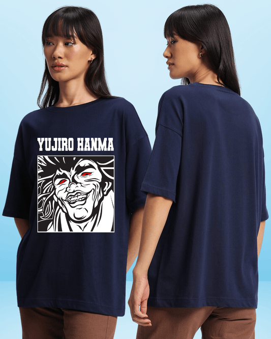 yujiro Hanma Women's Navy Blue Oversized Tshirt
