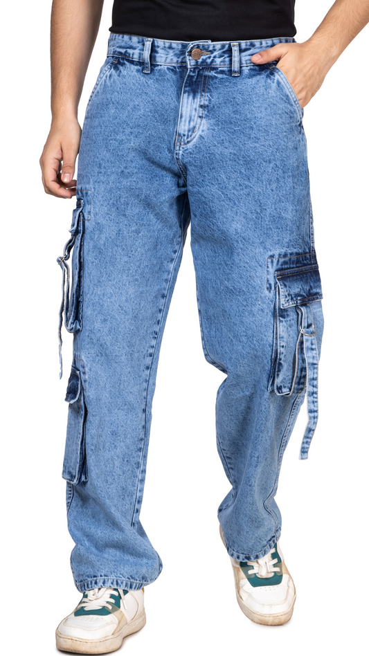 ICE BLUE UTILITY BAGGY FIT JEANS